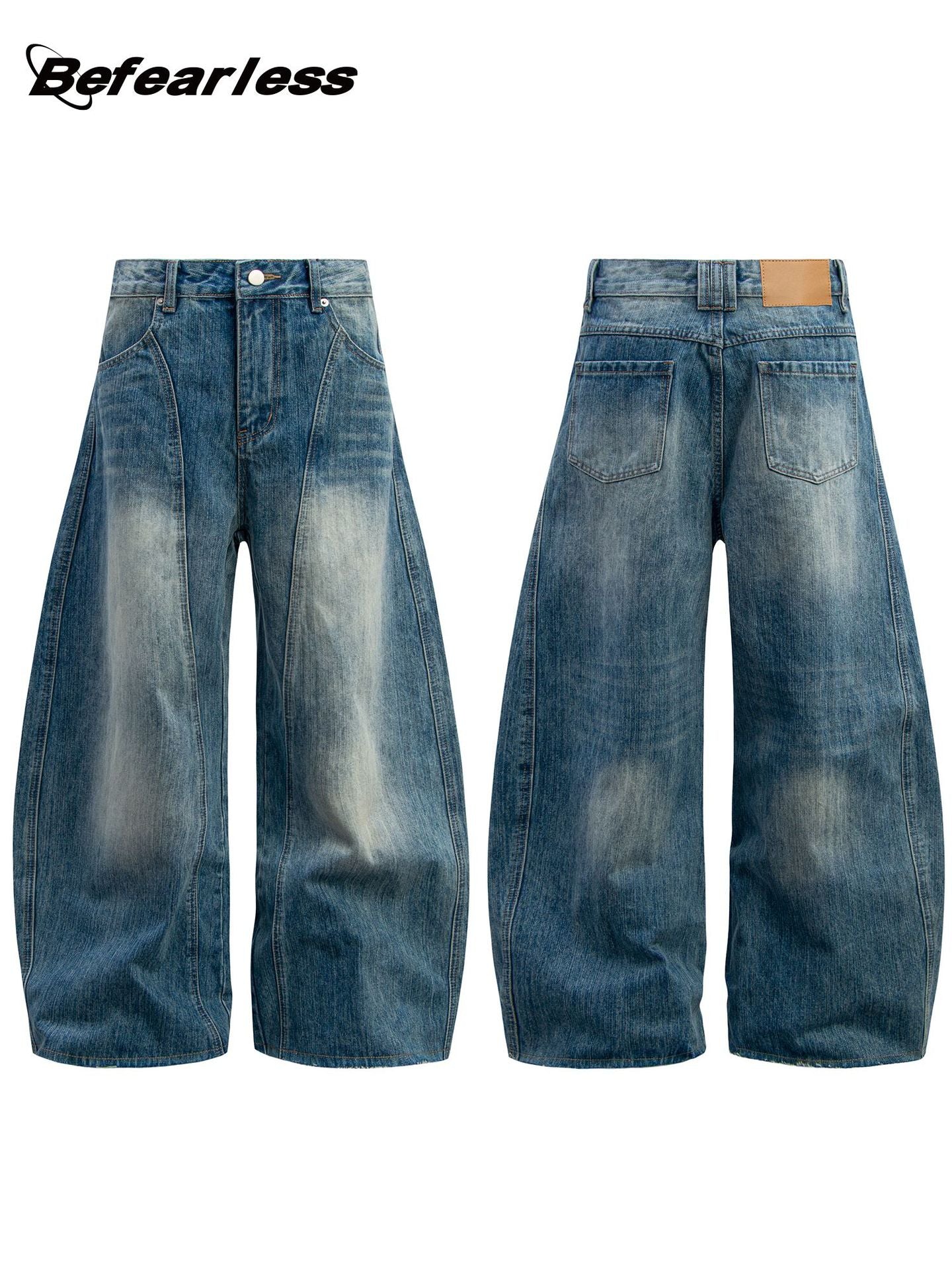 Washed Panel Wide Leg Denim Jeans WN26274