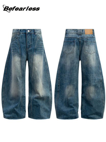 Washed Panel Wide Leg Denim Jeans WN26274