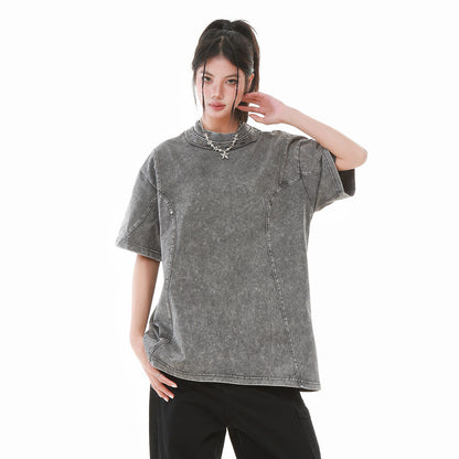 Heavy Washed Fade Stitching Short Sleeve T-Shirt WN25671