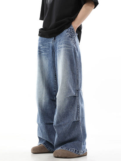 Washed Wrinkle Wide-Leg Straight Denim Jeans WN10236