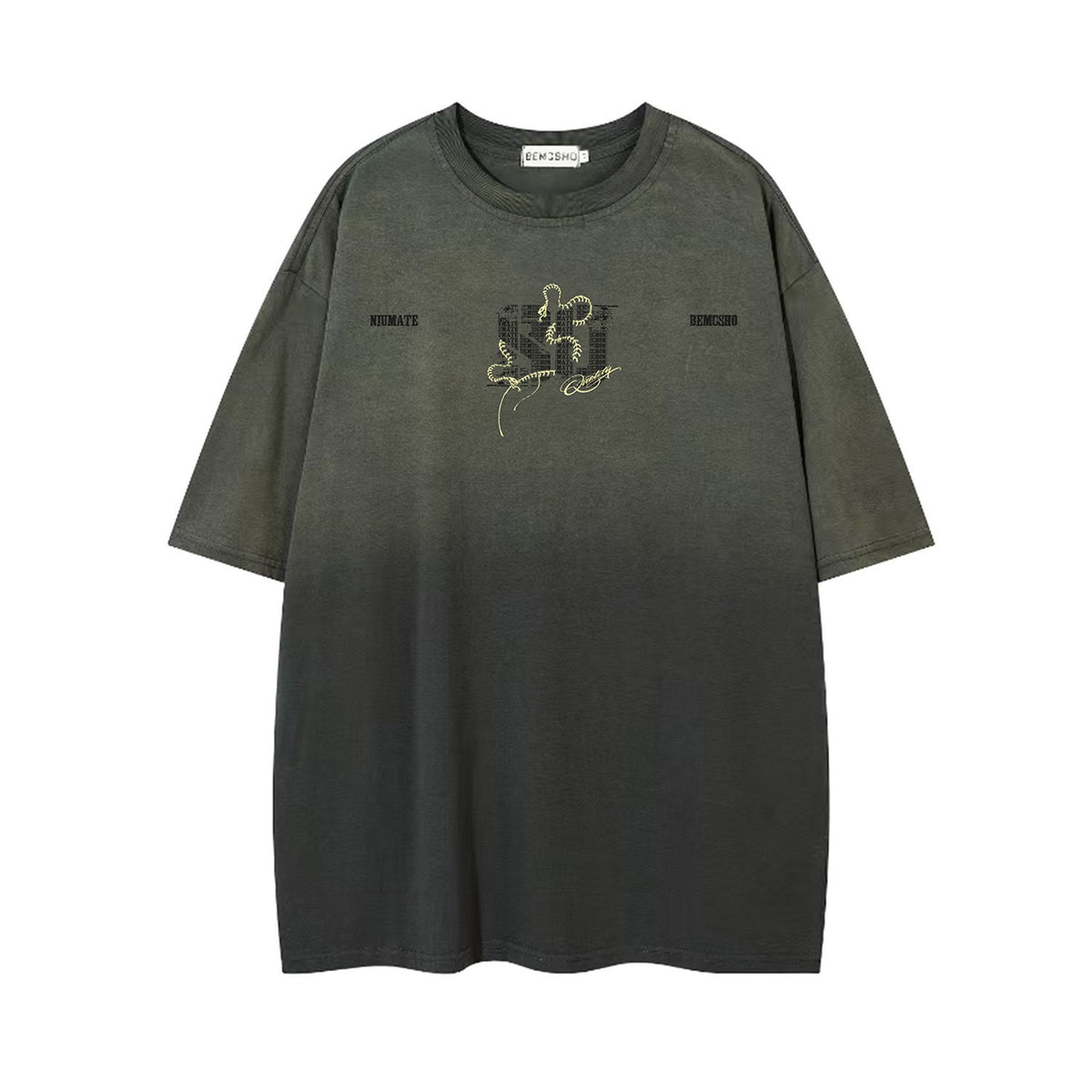 Gradient Embroidery Letter Short Sleeve T-Shirt WN26940