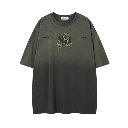 Gradient Embroidery Letter Short Sleeve T-Shirt WN26940
