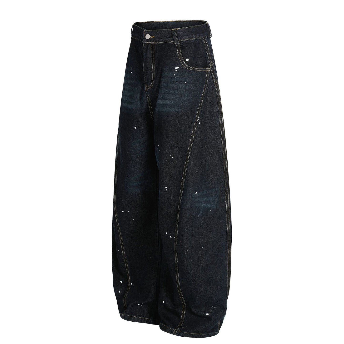 Ink Print Washed Wide Leg Curved Denim Jeans WN23030