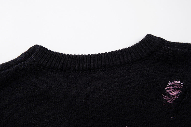 Asymmetric Butterfly Jacquard Chain Detail Knit Sweater WN11513