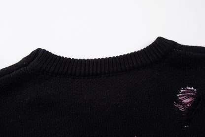 Asymmetric Butterfly Jacquard Chain Detail Knit Sweater WN11513