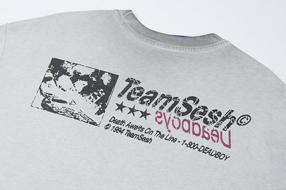 Washed Portrait Letter Print Short Sleeve T-Shirt WN25399