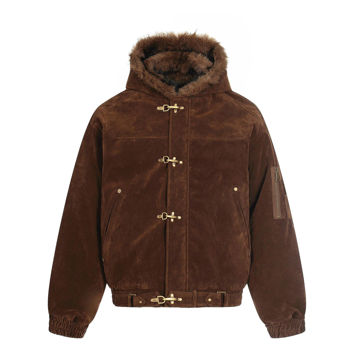 Fake Fur Collar Toggle Detail Cropped Jacket WN27802