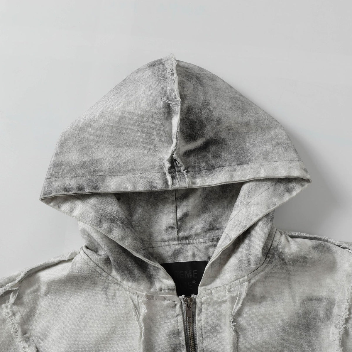 Frayed Damage Hooded Zipper Jacket WN27974