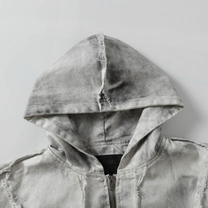 Frayed Damage Hooded Zipper Jacket WN27974