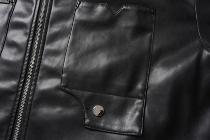 Pocket Detail Zipper PU Leather Jacket WN28054