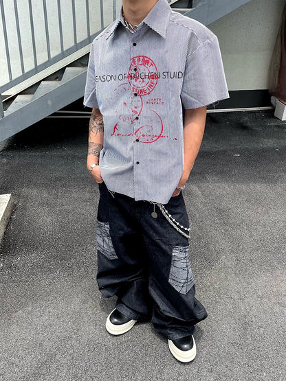 Striped Print Short Sleeve Shirt WN18831