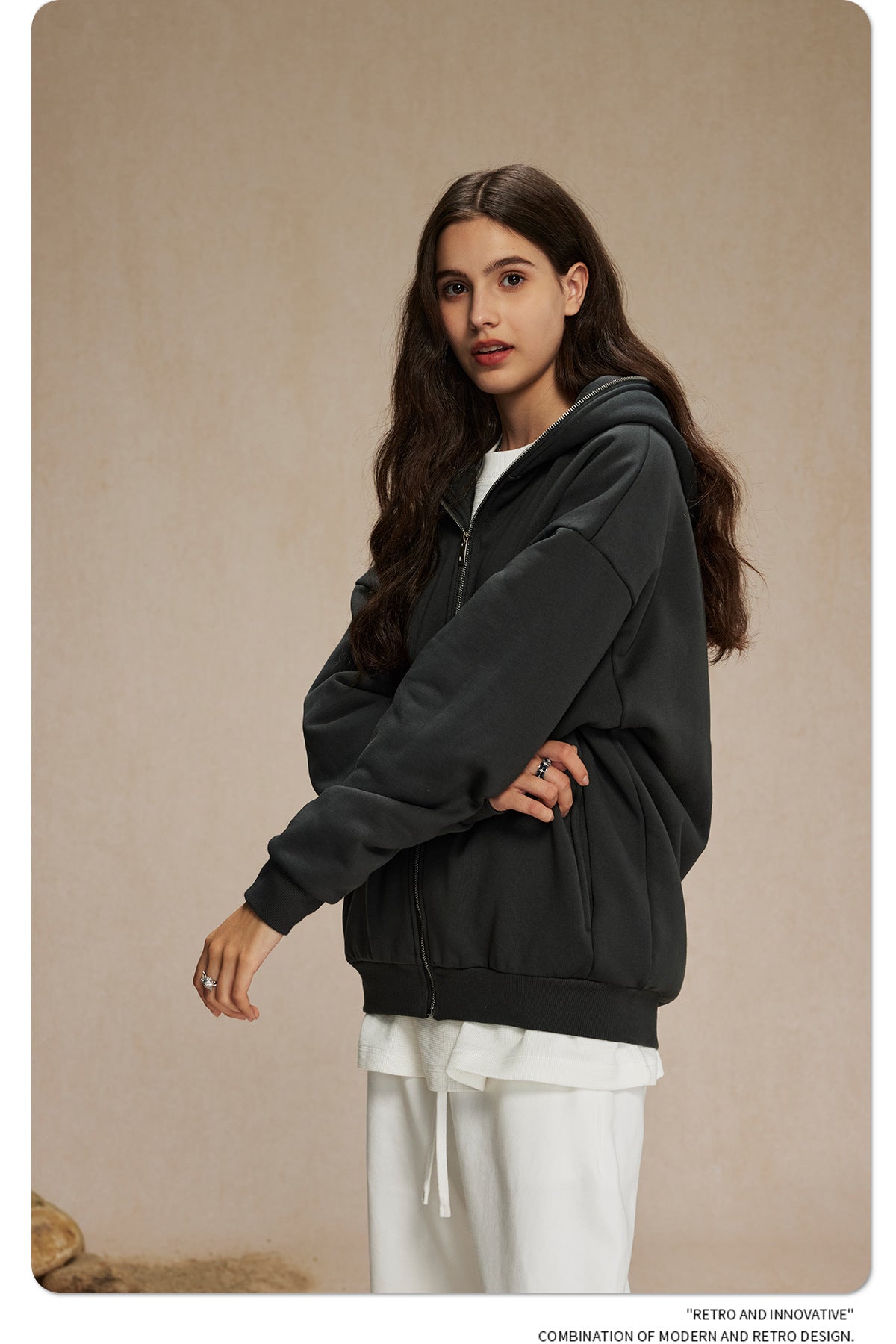 Oversize Plain Zipper Hoodie WN9971