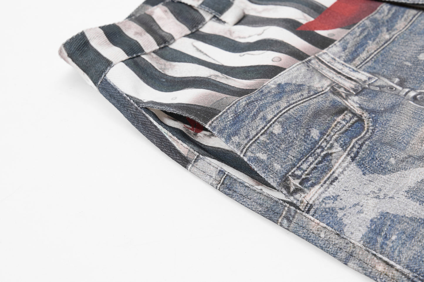 Star Print Fake Layered Curved Wide Leg Denim Jeans WN25728