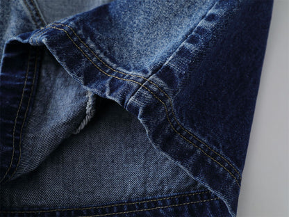 Washed Damage Star Patchwork Knee-Length Denim Jeans WN26810