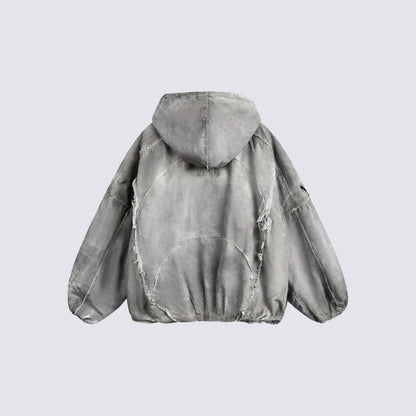 Washed Graphic Pocket Detail Hooded Jacket WN27967