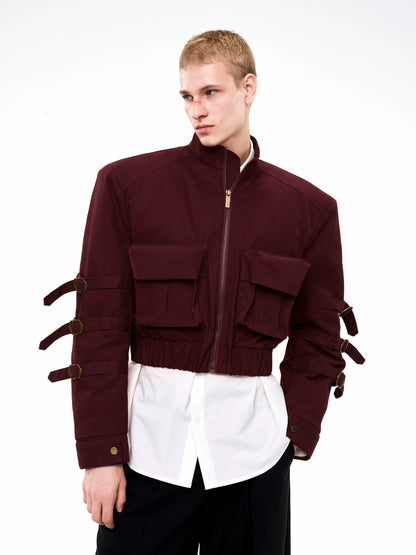 Stand Neck Strap Multi-Pocket Zipper Jacket WN21810