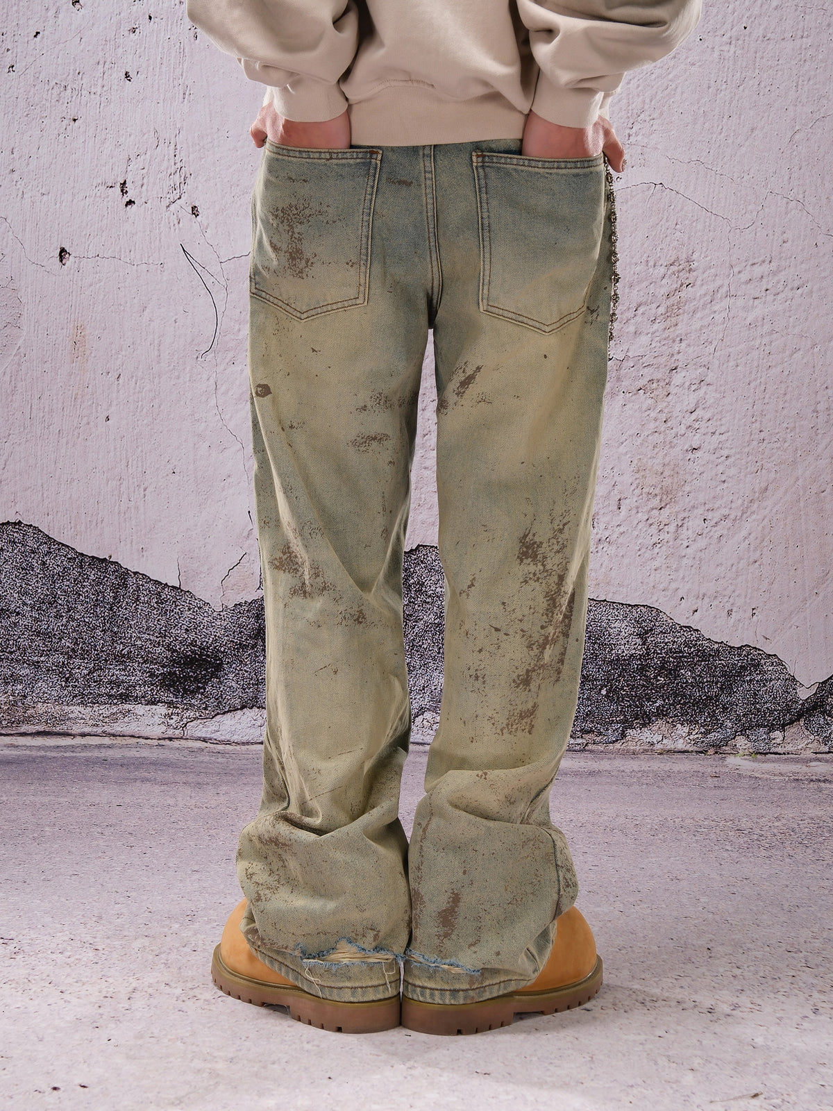 Wide Leg Mud Dye Damage Denim Jeans WN26632