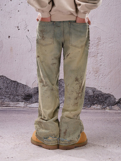 Wide Leg Mud Dye Damage Denim Jeans WN26632