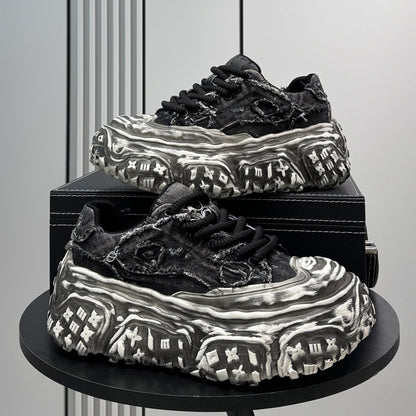 Damage Washed Platform Chunky Sole Sneakers WN24681