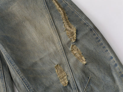 Washed Paint Splatter Ripped Curved Leg Denim Jeans WN26825