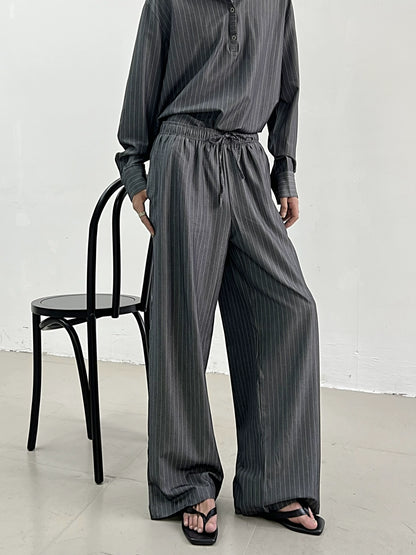 Striped High-Neck Long Sleeve Shirt & Trousers Setup WN11641