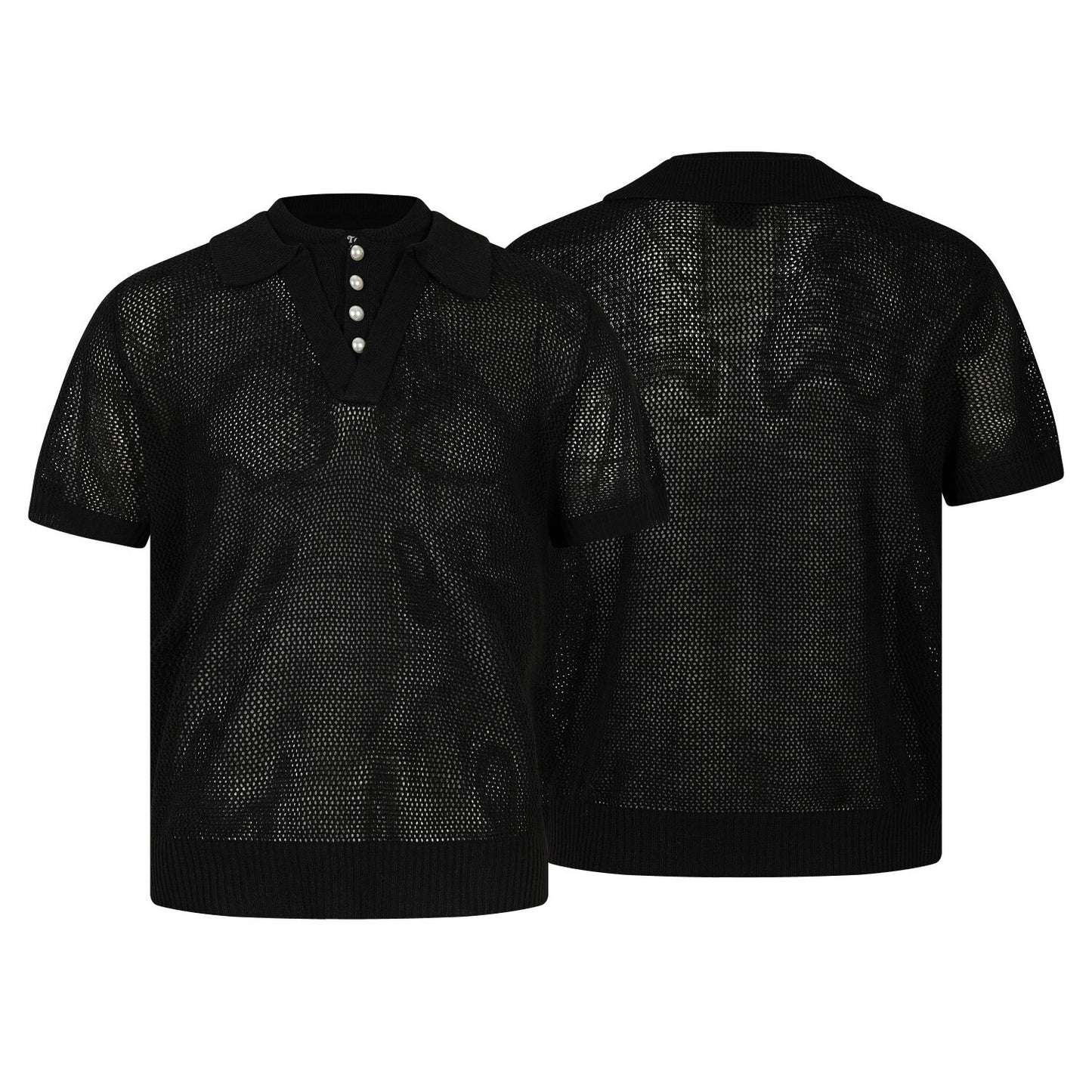 Openwork Short Sleeve Knit Polo Shirt WN25815