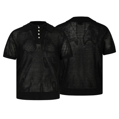 Openwork Short Sleeve Knit Polo Shirt WN25815