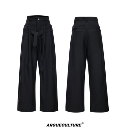 High-Waist Pleats Tie Wide Leg Trousers WN27037