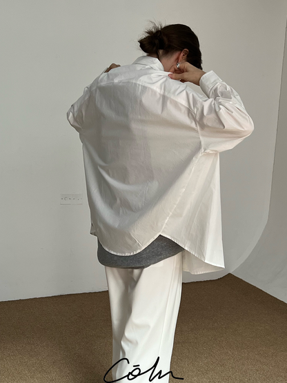 Curved Hem Oversize Long Sleeve Shirt WN21482