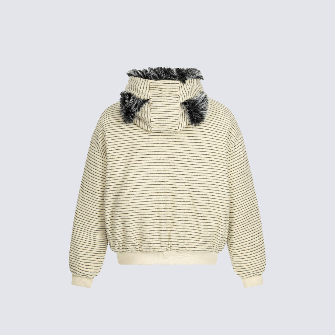 Fake Fur Collar Stripe Zipper Jacket WN28119