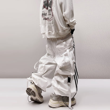 Three Stripe Multi Pocket Elastic Hem Wide Leg Cargo Pants WN24000