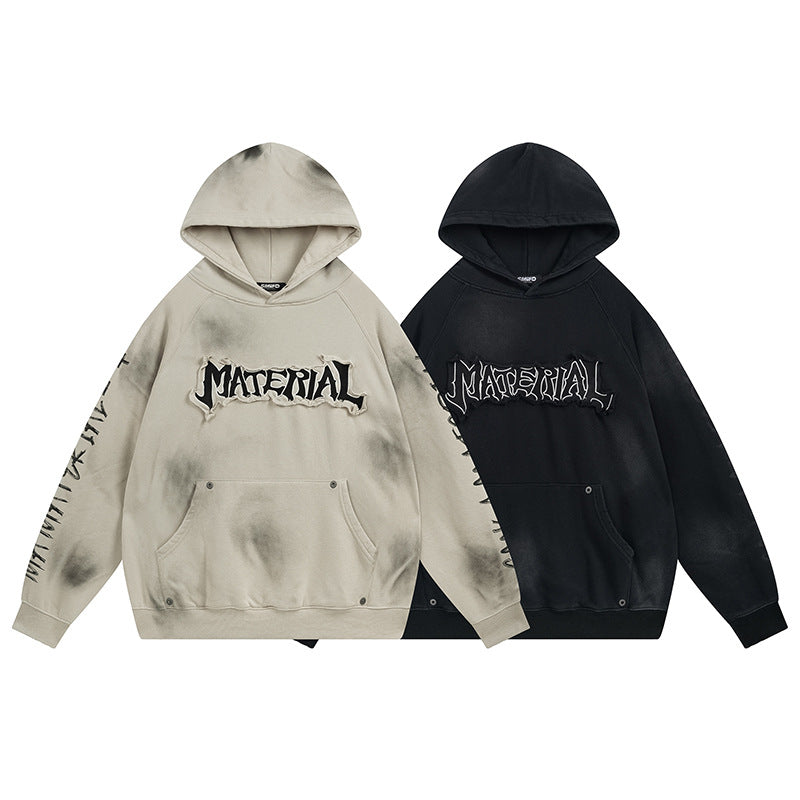 Heavyweight Washed Patch Embroidery Pullover Hoodie WN25660