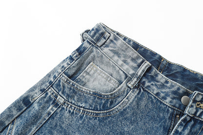 Washed Damage Splice Wide Leg Denim Jeans WN25742