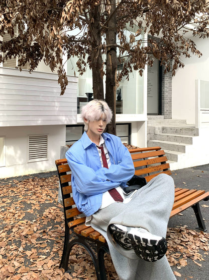 Striped Oversize Long Sleeve Shirt WN19872