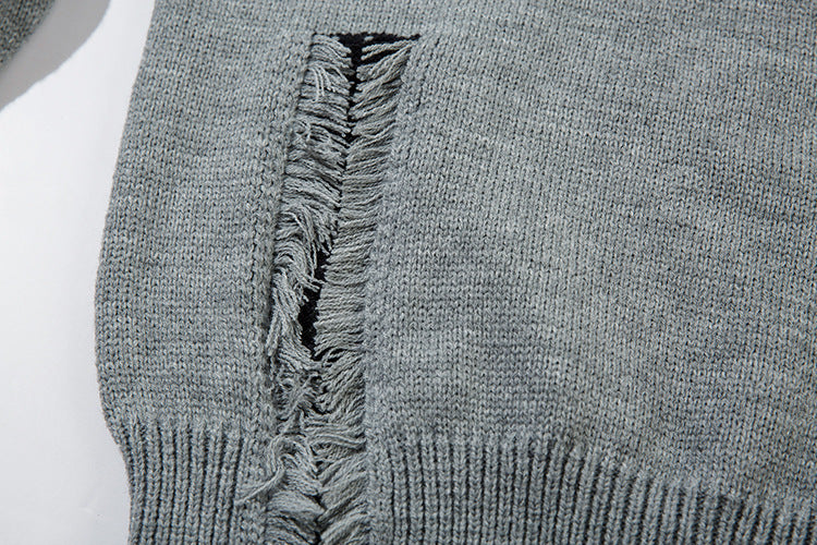 Oversize Frayed Hem Damage Knit Sweater WN11450