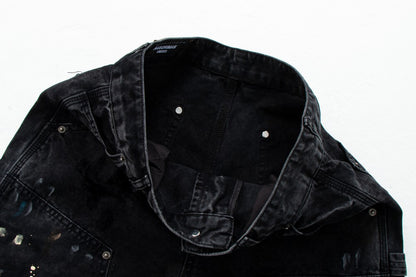 Paint Damage Cargo Straight Denim Jeans WN28093
