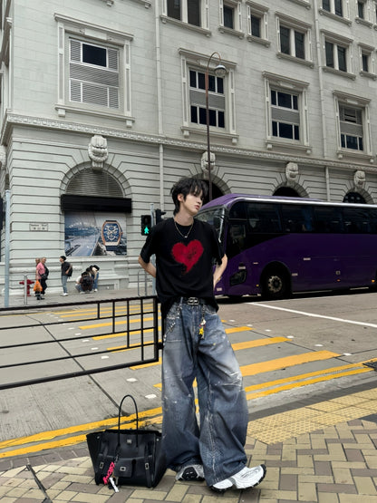 3D Print Wash Wide Leg Denim Jeans WN20741