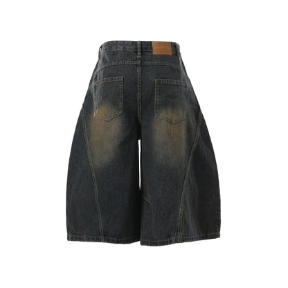 Washed Curved Denim Half Jeans WN25980