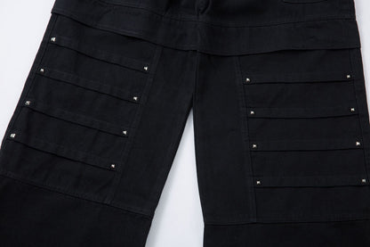 Studs Accent Design Wide Leg Denim Jeans WN18571