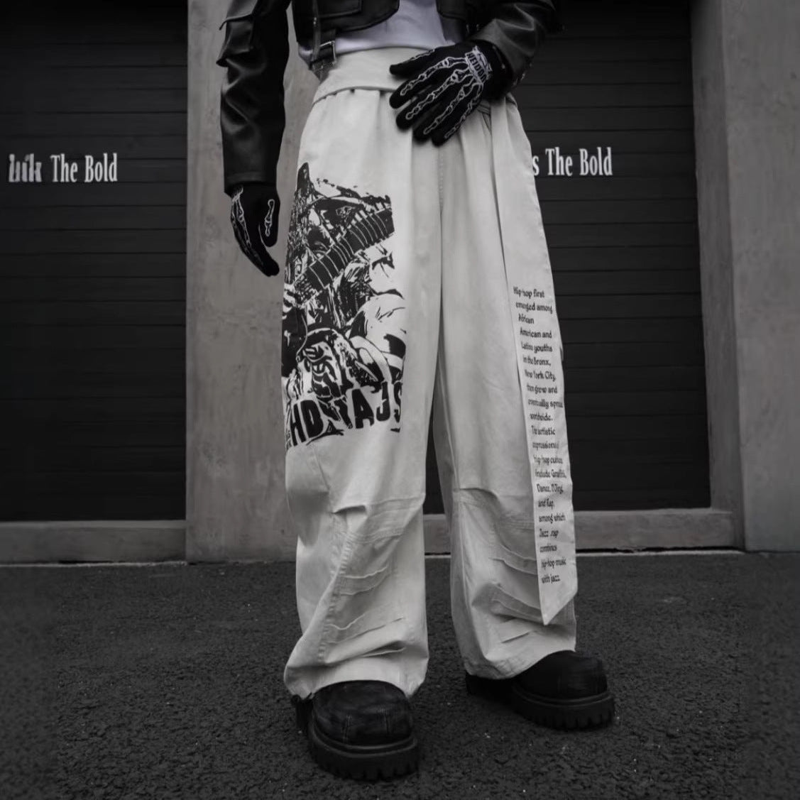 Graphic Print Text Detail Wide Leg Pants WN28088