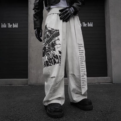 Graphic Print Text Detail Wide Leg Pants WN28088