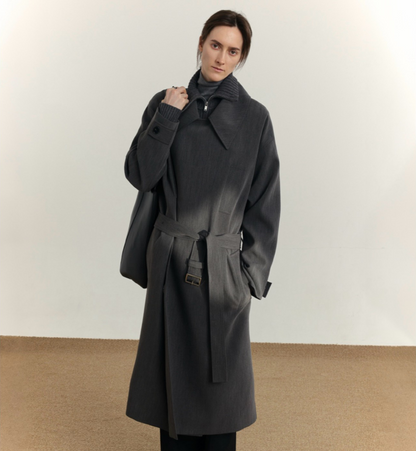 Wide Lapel Belted Long Trench Coat WN21609