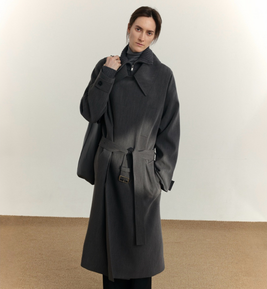 Wide Lapel Belted Long Trench Coat WN21609