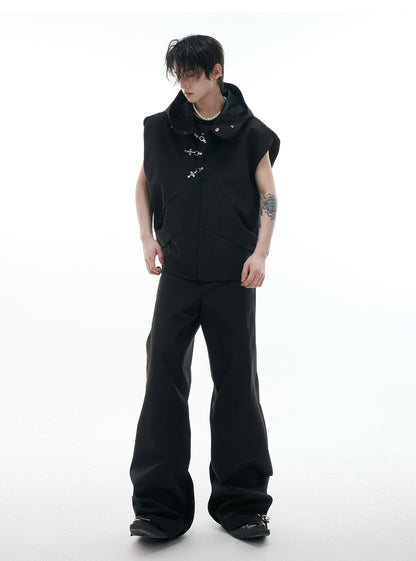 Metal Buckle Hooded Sleeveless Vest & Pants Setup WN18397