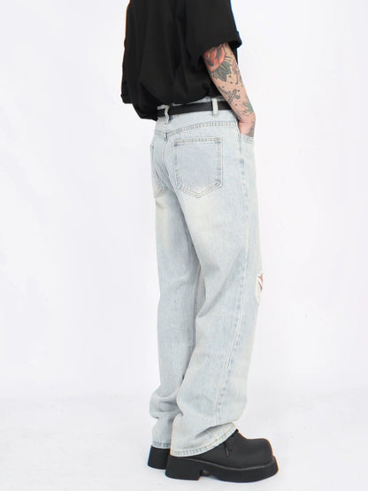 Damage Straight Denim Jeans WN5272