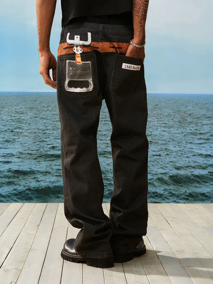 Belt-Print Utility Graphic Straight Pants WN23249