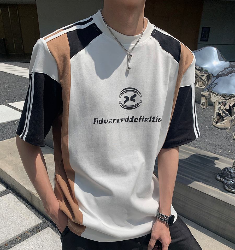Patchwork Contrast Detachable Shoulder-pad Oversize Short Sleeve T-Shirt WN25268