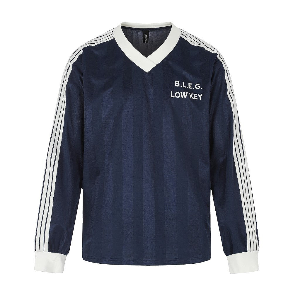V-Neck Stripe Print Oversize Long Sleeve T-Shirt WN27944