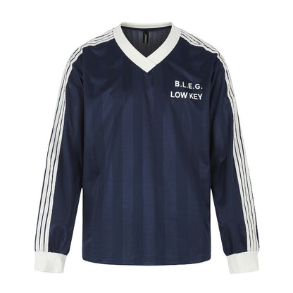 V-Neck Stripe Print Oversize Long Sleeve T-Shirt WN27944