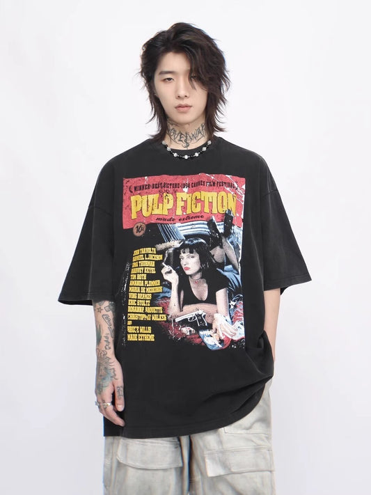 Movie Cover Print Oversize Short Sleeve T-shirt WN6558